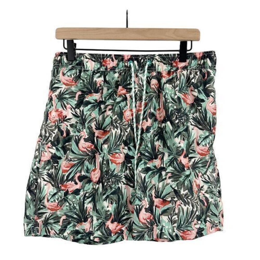 Goodfellow & Co Tropical Flamingo Print Above Knee Swim Trunks‎ Green Size Large